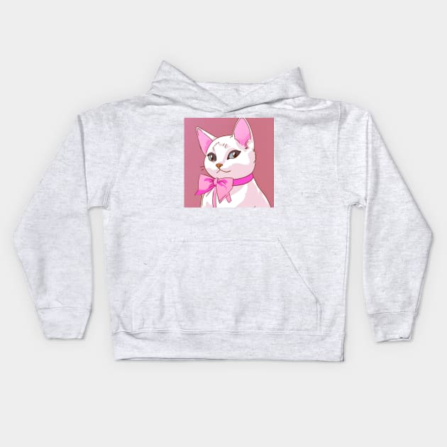 White cat with pink bow Kids Hoodie by Berenicelee23